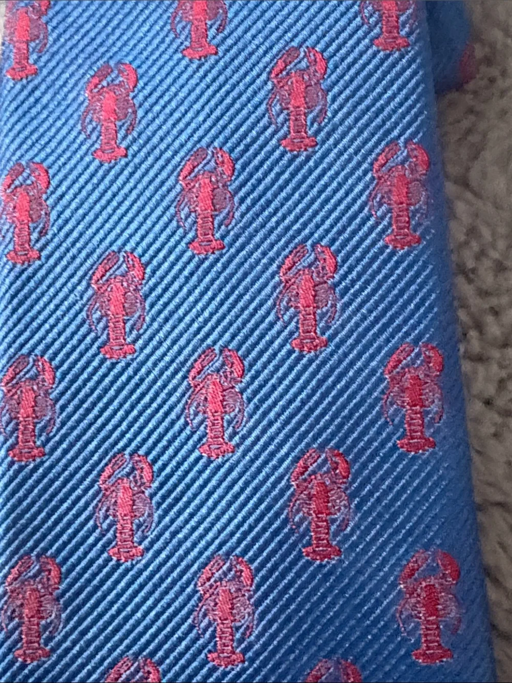 EUC Ralph Lauren Blue Silk Tie with Pink Anchor Motif 52”